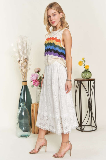 ADORA Elastic Waist Lace Midi Skirt - Drazelle Store