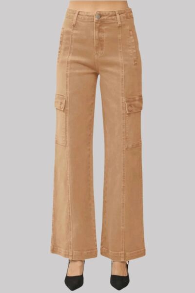 RISEN Full Size High Rise Wide Leg Cargo Jeans - Drazelle Store