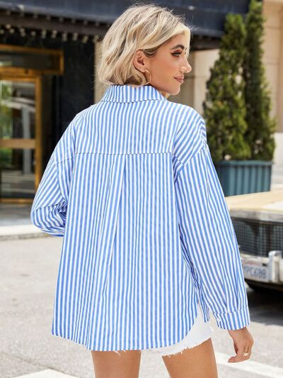 Striped Button Up Long Sleeve Shirt - Drazelle Store