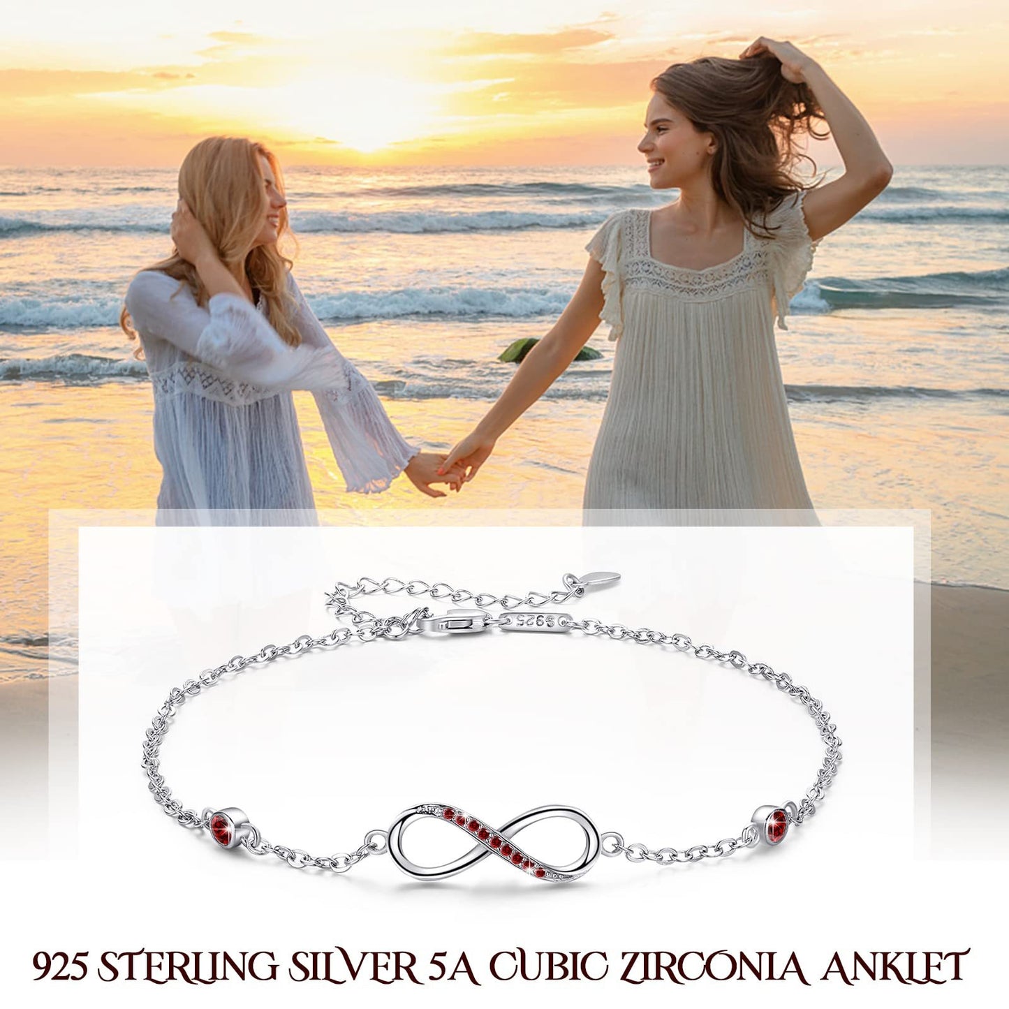 Sterling Silver Infinity Adjustable Chain Anklets - Drazelle Store