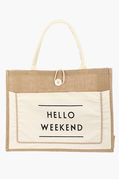 Fame Hello Weekend Burlap Tote Bag - Drazelle Store