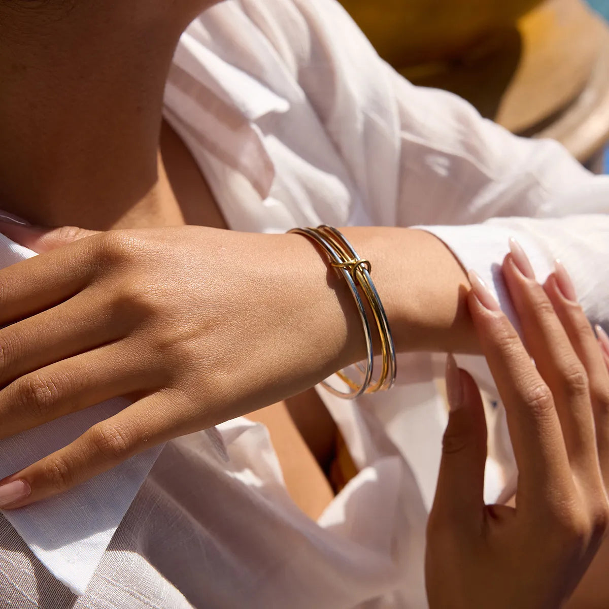 Two-Tone Multi-Layered Bangle Bracelet - Drazelle Store