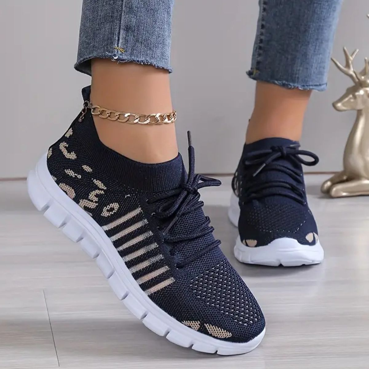 Leopard Round Toe Lace Up Athletic - Drazelle Store