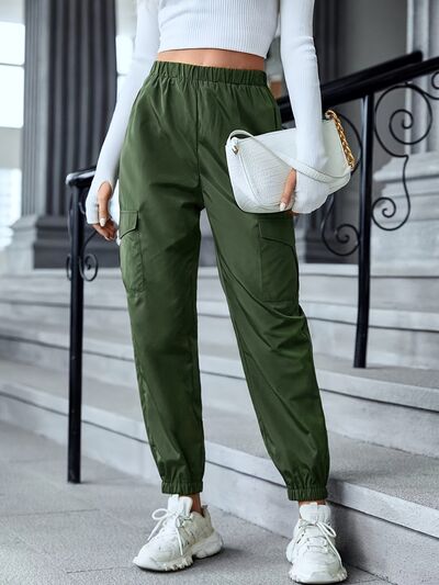 Casual Elastic Waist Pants with Pockets - Drazelle Store