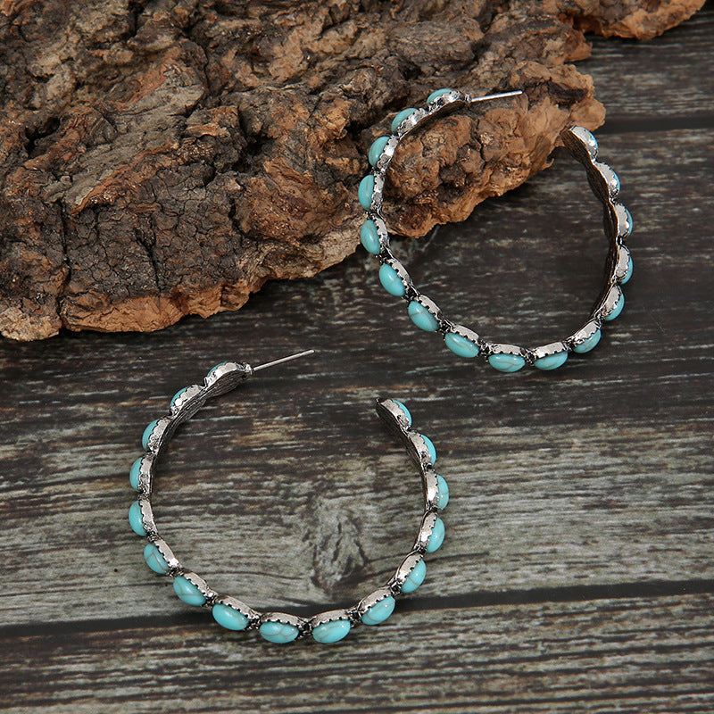 Artificial Turquoise C-Hoop Earrings-Drazelle Store