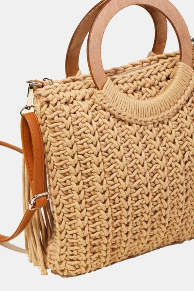 Fame Crochet Knit Convertible Tote Bag with Tassel - Drazelle Store