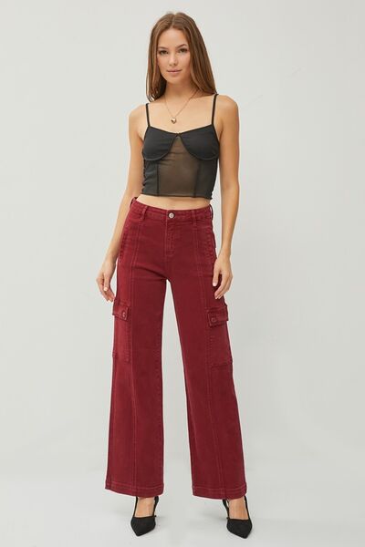 RISEN Full Size High Rise Wide Leg Cargo Jeans - Drazelle Store