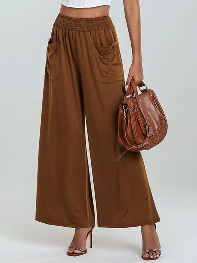 Pocketed Elastic Waist Wide Leg Pants - Drazelle Store